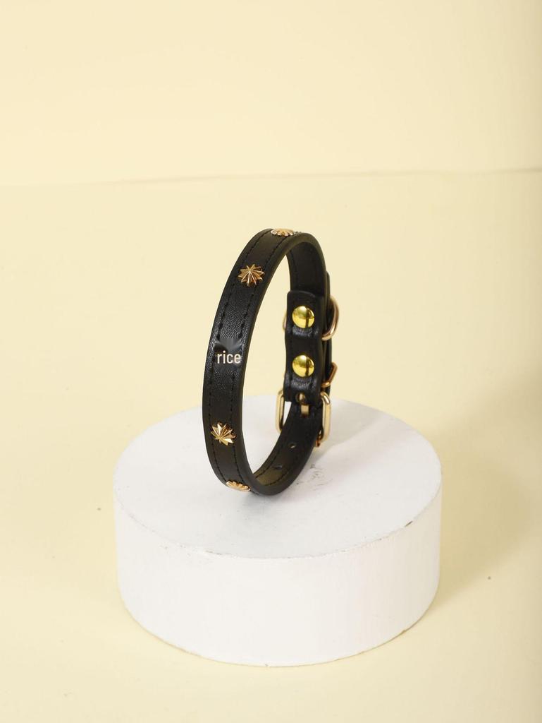 Carefully Selected PU Leather Pet Collar with Pearlescent Rivets and Gold Buckle for Small Dogs Like Teddy and Pomeranian