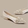 Block Heel Single Shoes Women's 2025 New Satin Pointed Toe Shallow Mouth Slip-on Non-Slip Low-Top Shoes