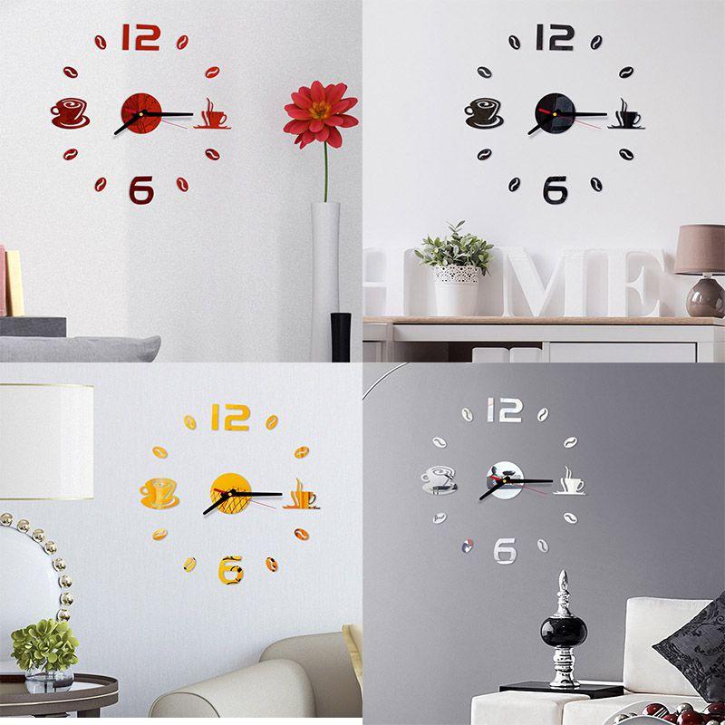 Stylish 3d Diy Coffee Cup Acrylic Mirror Wall Sticker Clock With Timeless Design