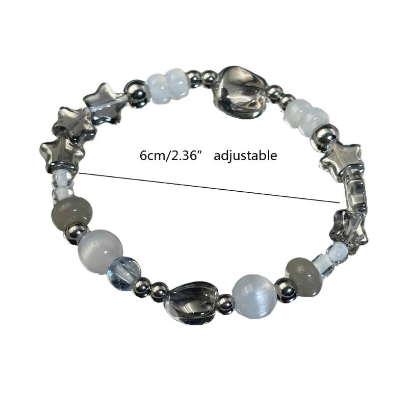 Unique Star Beaded Bracelet Harajuku Crystal Star Pentagrams Bead Wristlet Heart Metal Bead Handchain Jewelry Gift Women