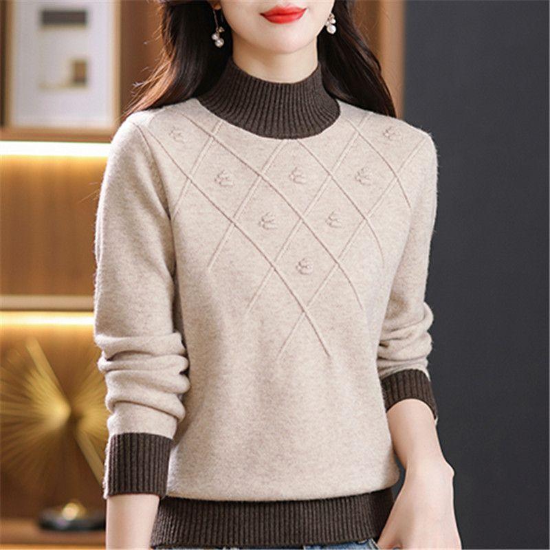 Volný svetr Dámský pletený svetr s polopropínacím límcem Zesílený svetr Dámský stylový pletený svetr Hřejivý top