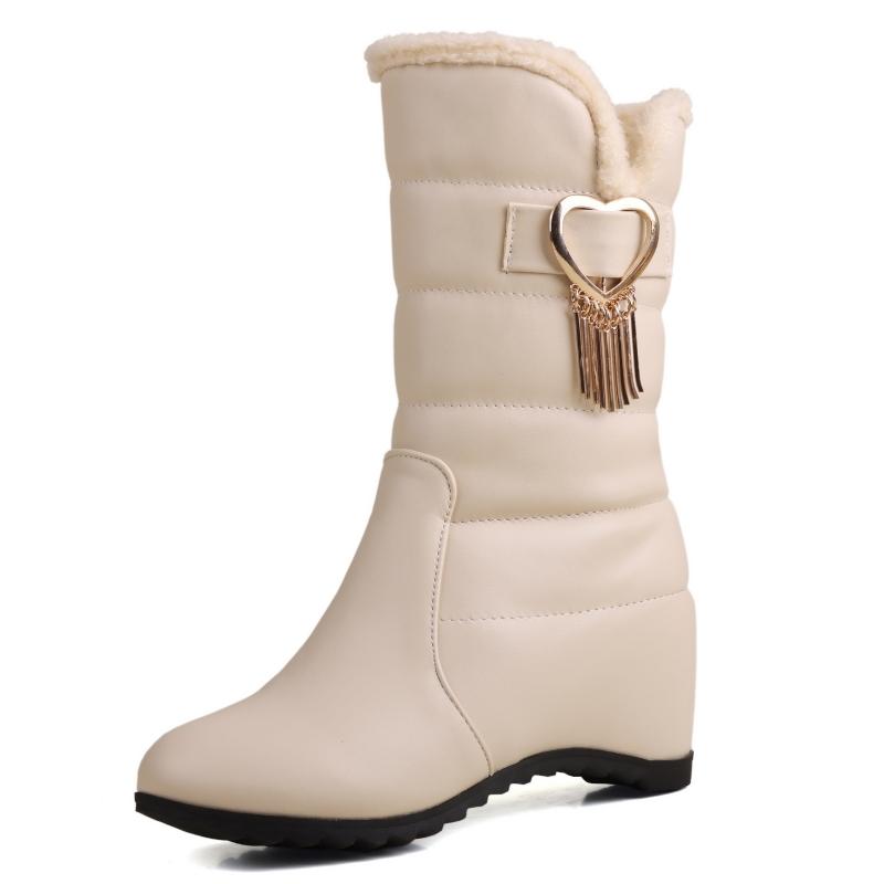 

Модные женские зимние меховые сноубутсы черные белые до середины икры женские на танкетке с украшением обувь ботинки женские большого размера 39 бежевый