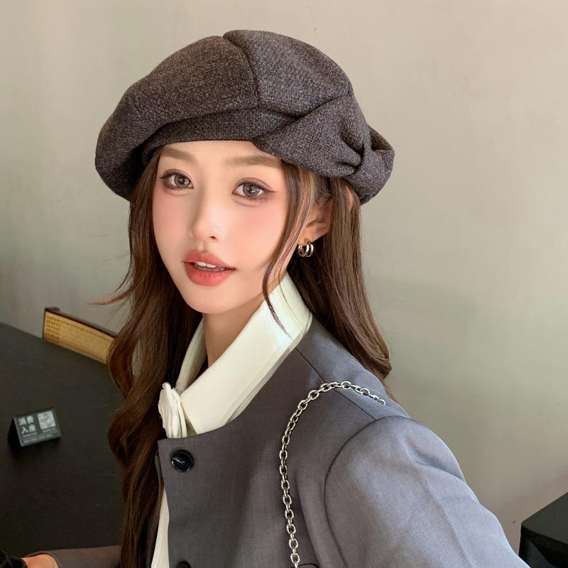Korean Version of Autumn and Winter New Hat for Women with Bows and Niche Crowd Beret Temperament Showing Face Showing Little Painter Hat Trend