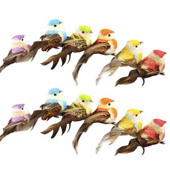 Simulation Bird Feathered Foam Bird Ornament Artificial Sparrow Statue Fake Bird with Clip for DIY Decoration Children Toy