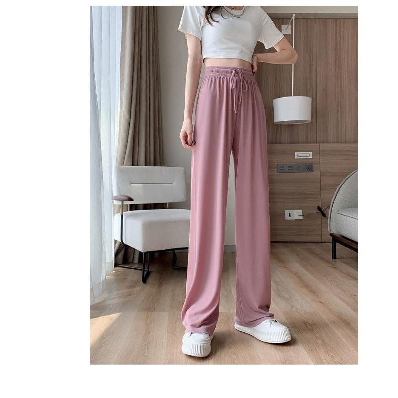 

Широкие брюки из ледяного шелка для женщин, лето, новые, с высокой талией, свободные и тонкие, повседневные, с драпировкой XXXL