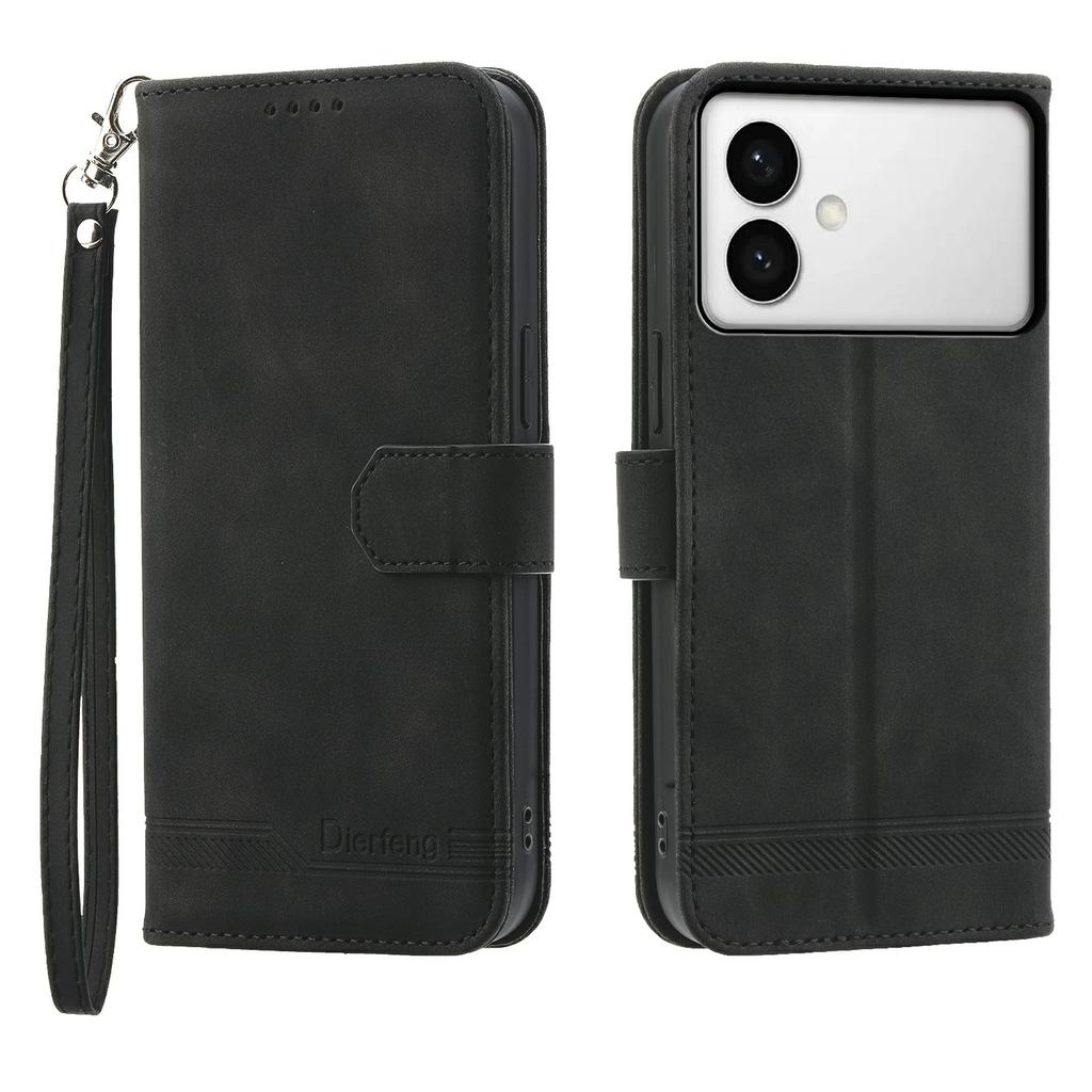 DIERFENG DF-03 For Samsung Galaxy S26 Edge Case Lines Imprint Wallet Leather Phone Cover with Wrist Strap