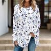 Women Long Sleeve Tunic Top Print Crew Neck Loose Fit Blouse With Pockets Casual Daily Wear Ladies Tops