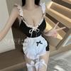 Erotic Lingerie Maid Role-playing Sexy Lace-up Uniform Seductive Maid Set No-Take Pajamas 1054