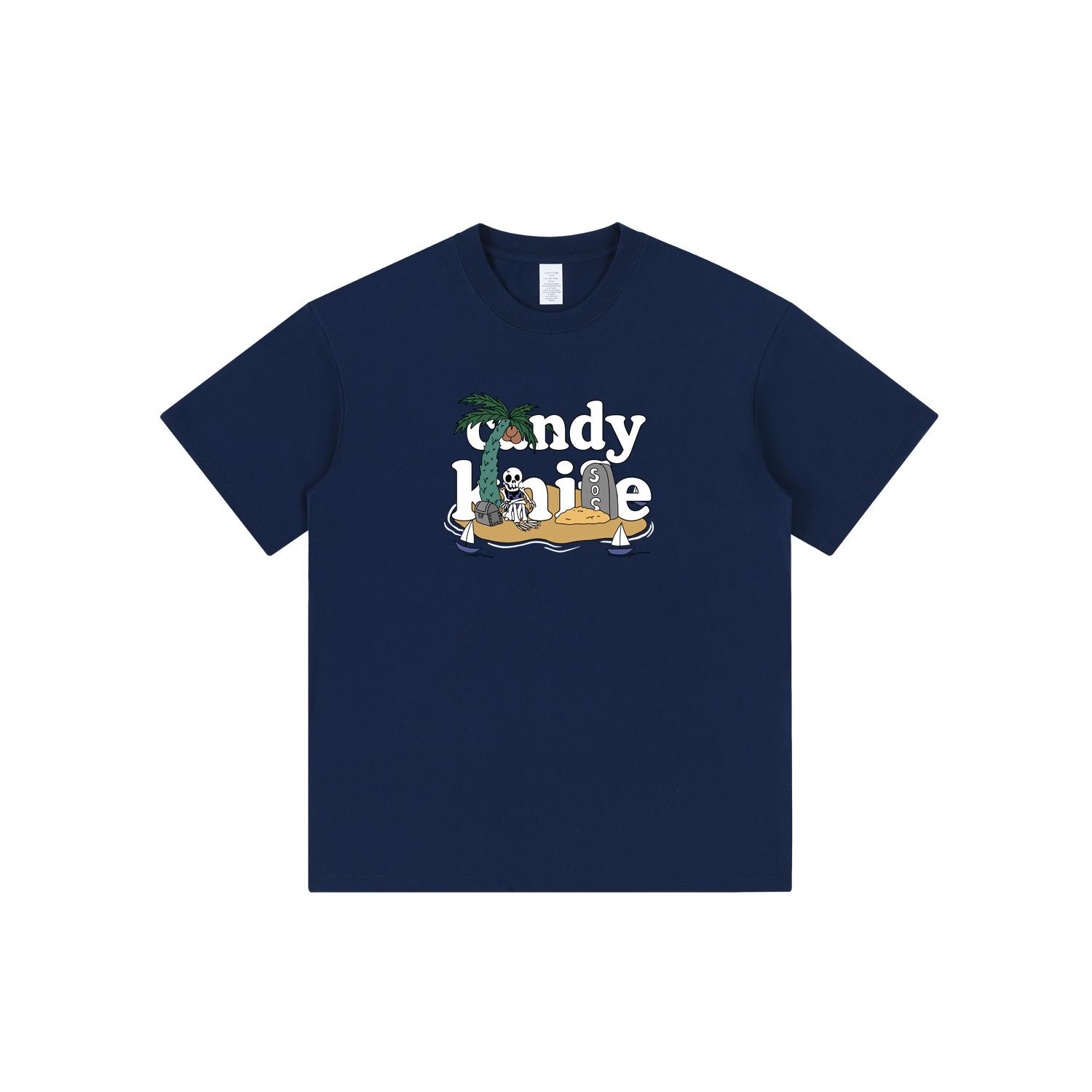 

Summer Cartoon Print Chic Short Sleeve T-Shirt for Men & Women - Pure Cotton, Loose Fit Medium темно-синий