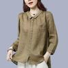 Cotton and Linen Shirt Women's Spring and Autumn Loose and Thin Western Style Women's Loose All-match Blouse Shirt