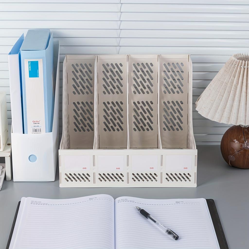 4-Tier Plastic Desktop File Organizer - Stackable,Breathable Storage Box with Multiple Compartments for Office Desk Organization
