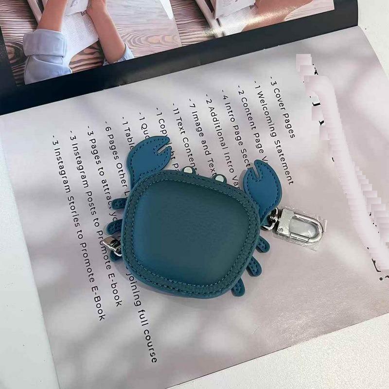 2025 New Leather Pendant Head Layer Leather Mini Earphone Bag Crab Pendant Wallet Cross Border