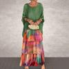 Elegant Chiffon Maxi Dress for Party Prom Layered Scattered Hem Contrast Color Printing Half Dolman Sleeves Round Neck Evening Gown