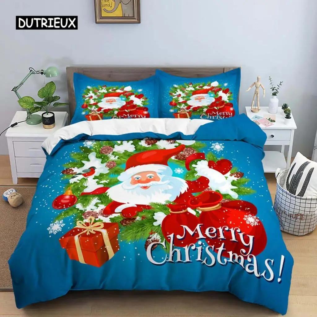 Santa Claus Print Duvet Cover for Adult Kids Microfiber Bedding Set Pillowcase Christmas Decor Quilt Cover 23pcs King Twin Size