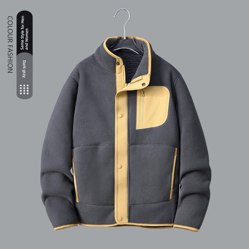 Double-Sided Polar Fleece Hooded Outwear Men Winter Thickening Cardigan Outdoor Fleece Coat Liner Export Men's Clothing Jacket
