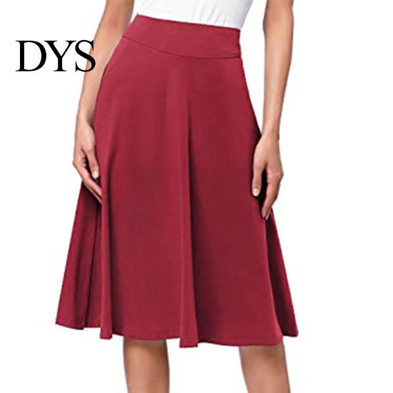 Knee-Length Skirt Women Knitting Elastic High-Waisted Solid Color Waist Breathable A-Line Skater