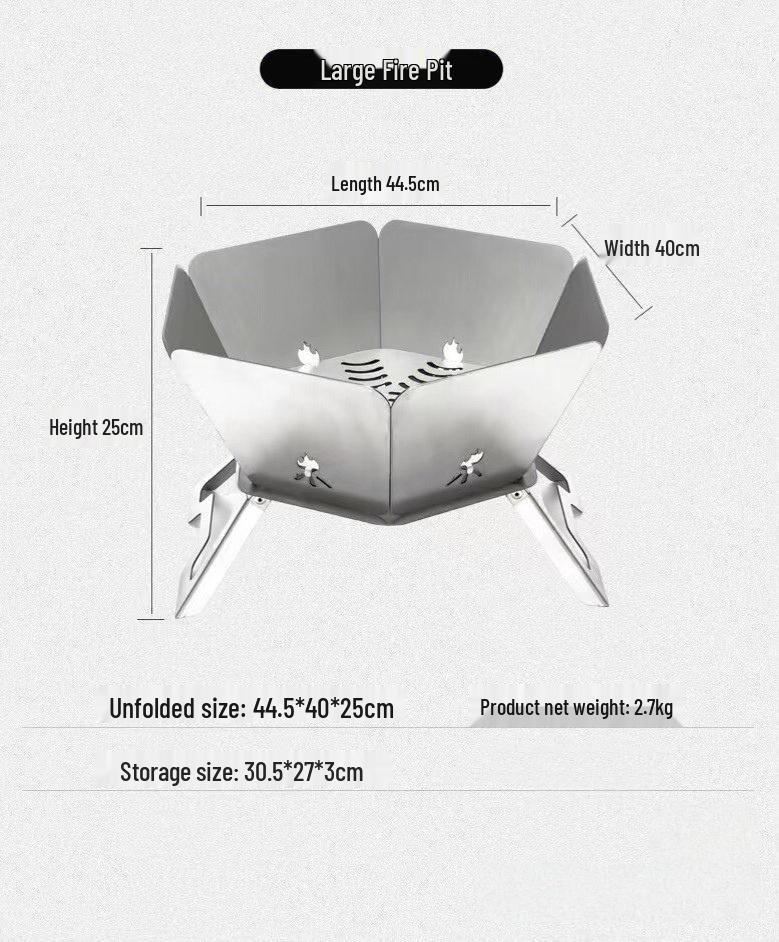 Stainless Steel Folding BBQ Grill & Fire Pit for Camping & Picnics