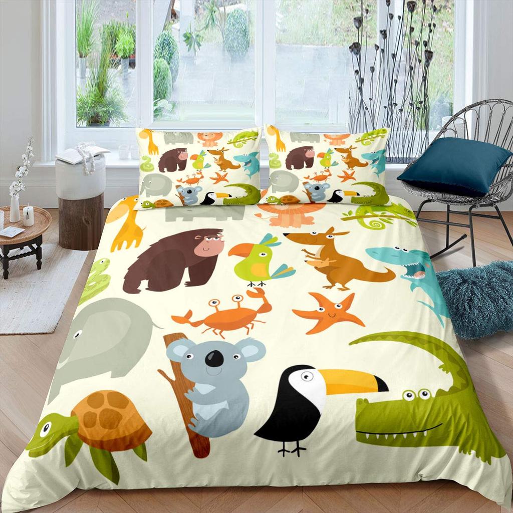 3D Toucan King Queen Duvet Cover Safari Animals Bedding Set Tropical Jungle Birds Quilt Cover Fresh Nature Green Comforter Cover