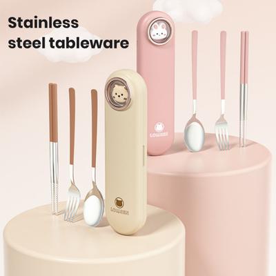 3Pcs/Set Aço Inoxidável Colher Garfo Pauzinhos com Caixa de Armazenamento Qualidade Alimentar Máquina de Lavar Louça Seguro Viagem Piquenique Utensílio de Cozinha Talheres Kit