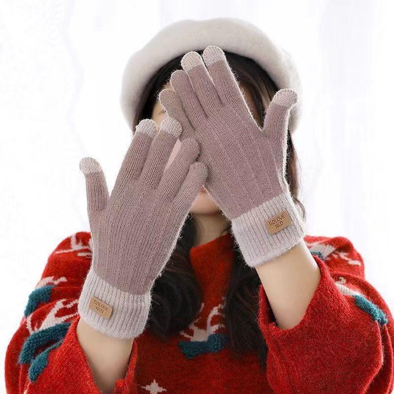 Touch Screen Gloves Autumn and Winter Knitted Gloves Cycling Warm Cold Warm Gloves Piled Thickened Couple Warm Gloves