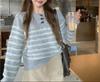 Women's Korean Style Retro Color Block Stripe Knitwear - Soft, Sticky, Round Neck, Loose Fit for Autumn/Winter