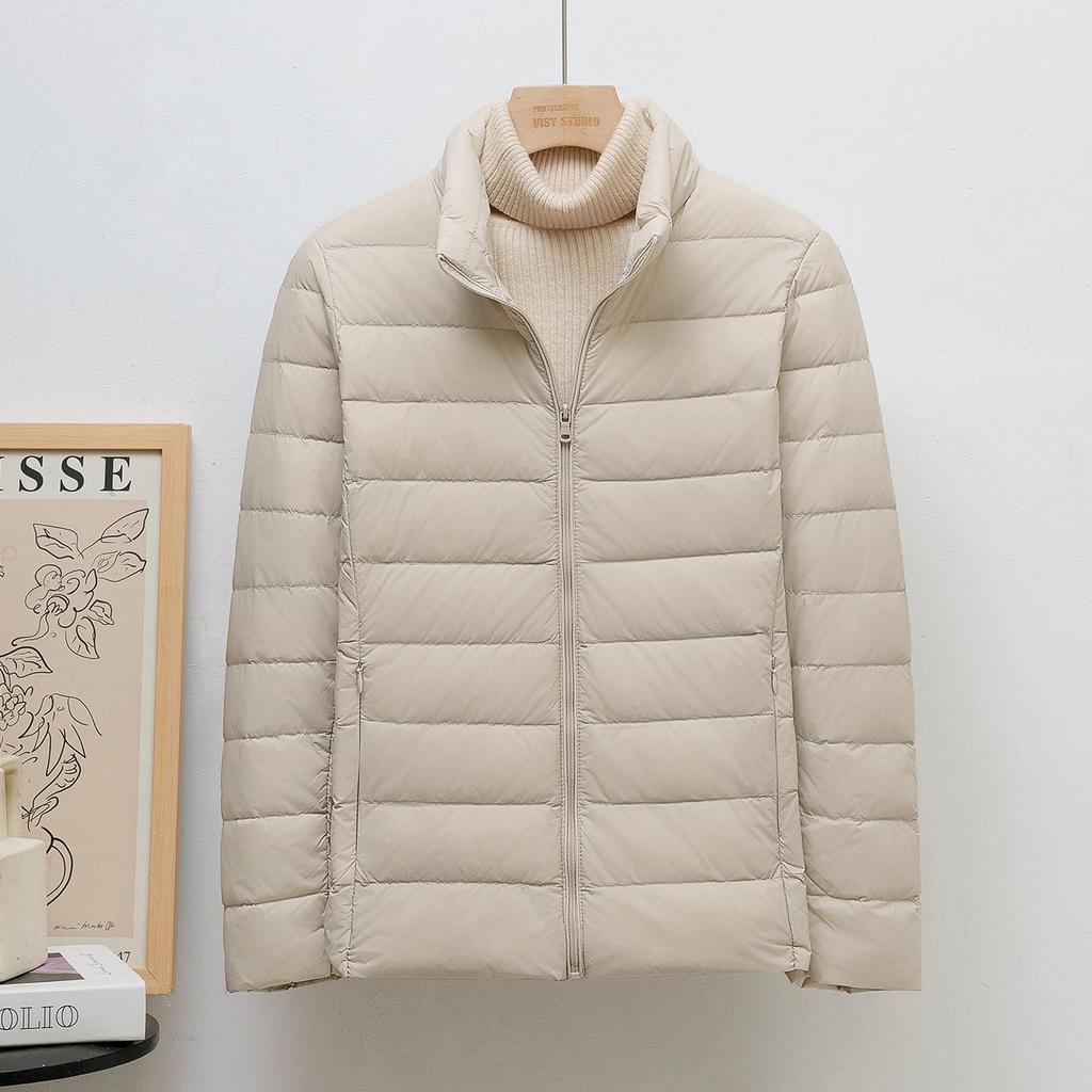 2026 Women's Lightweight Hooded Stand Collar Slim Down Jacket - Short Korean Style White Duck Outerwear