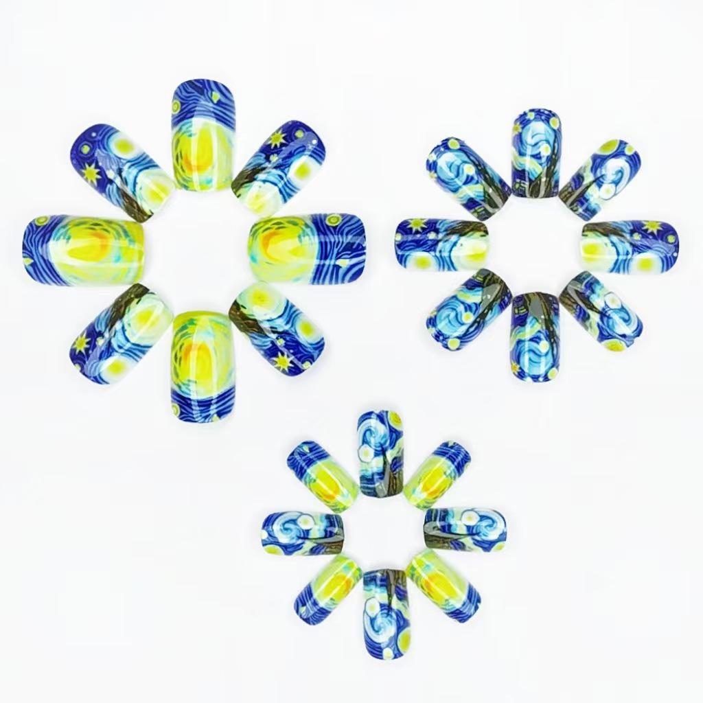 Van Gogh Tribute Series: Blue Abstract Cloud Nails (24 Medium-Length Wearable Tips)