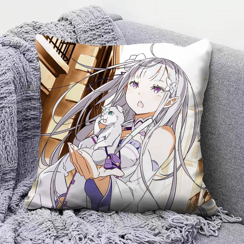 Re Zero Infinity Emilia Cute Anime GGirl  Pillow Covers Home Sofa Cushion Covers and Aecorative Custom
