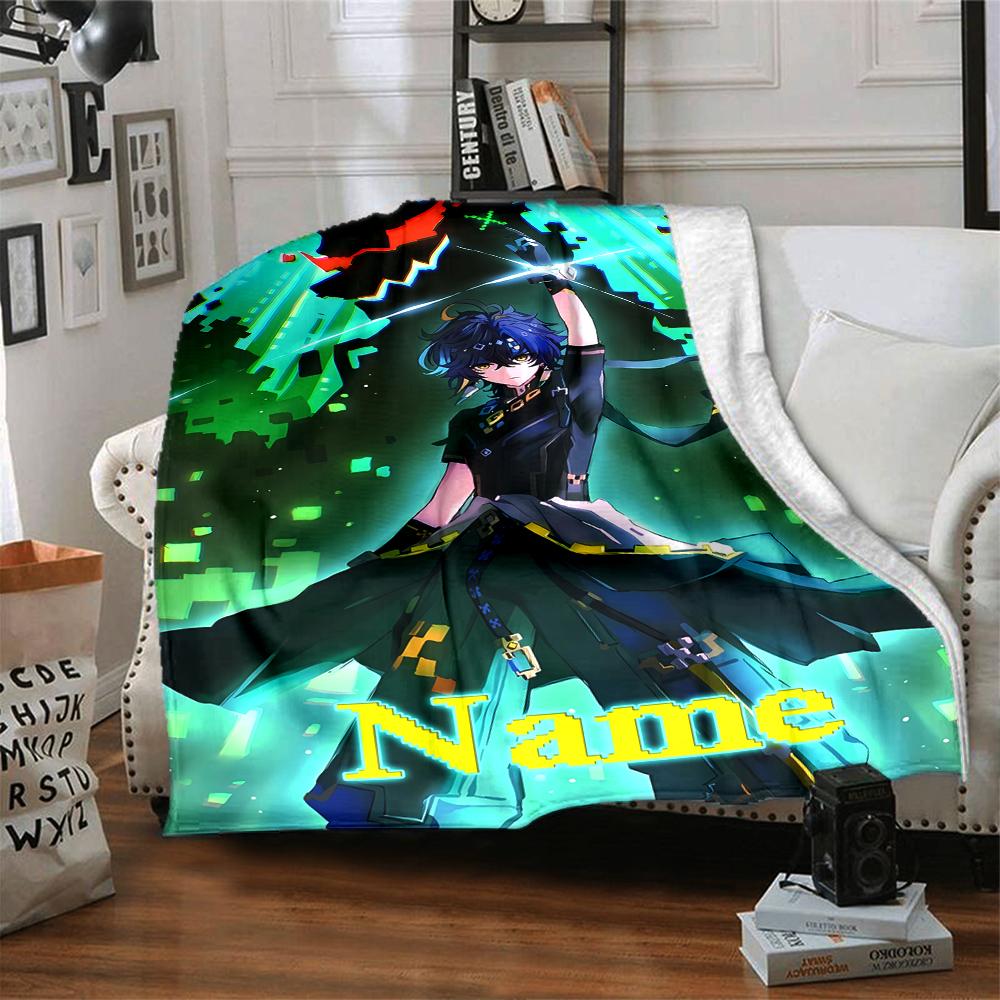 Customiz Name Personality Genshin Impact characters  Blanket Soft &Warm Sofa Office Bed Travel Lunch Break Blanket, Gift Suitable All Seasons