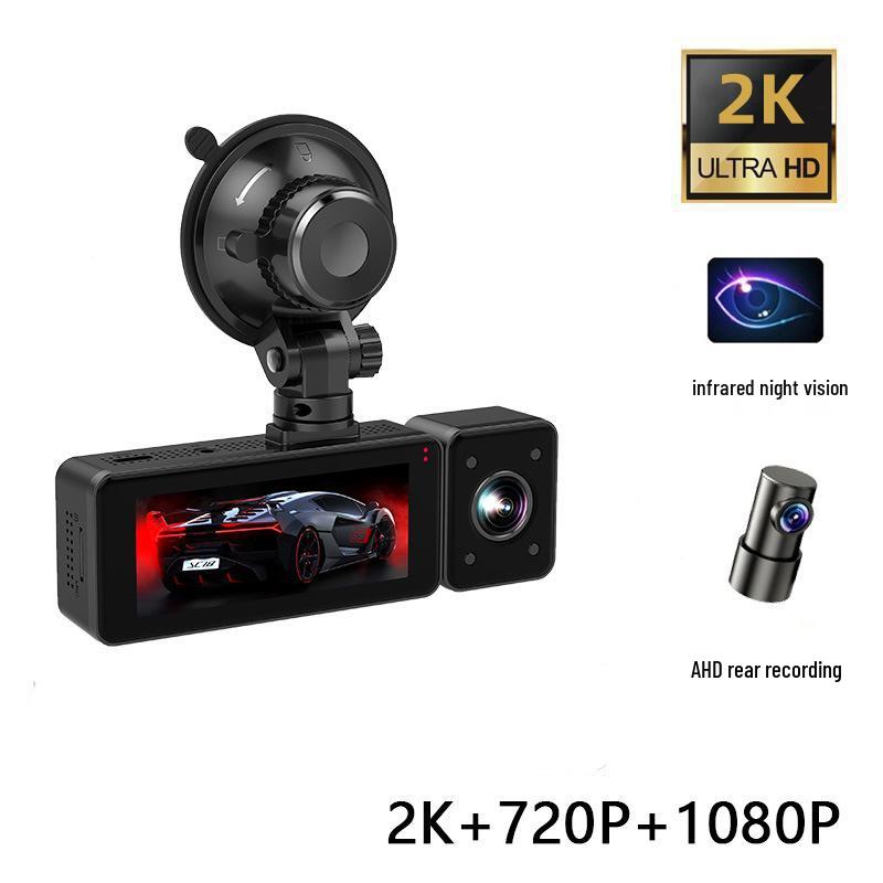 High-Definition Dual-Lens Dash Cam with Wide-Angle Night Vision and WiFi for Front, Interior, and Rear Recording