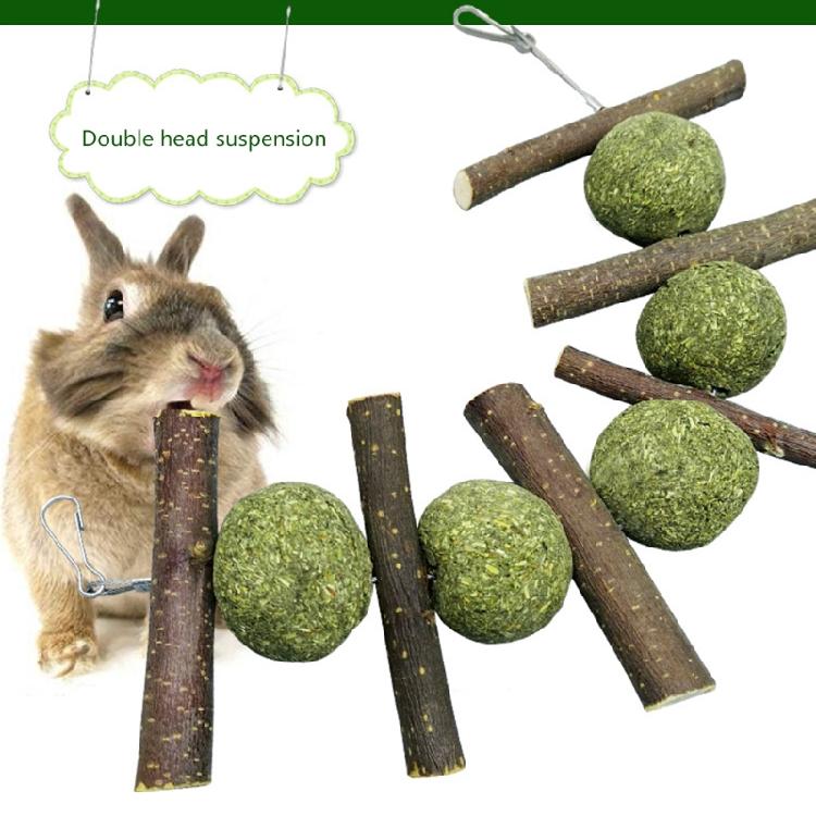 Rabbit Chew Toy Wood Sticks for Hay Balls Edible for Bunny Guinea Pig Gerbil Rat