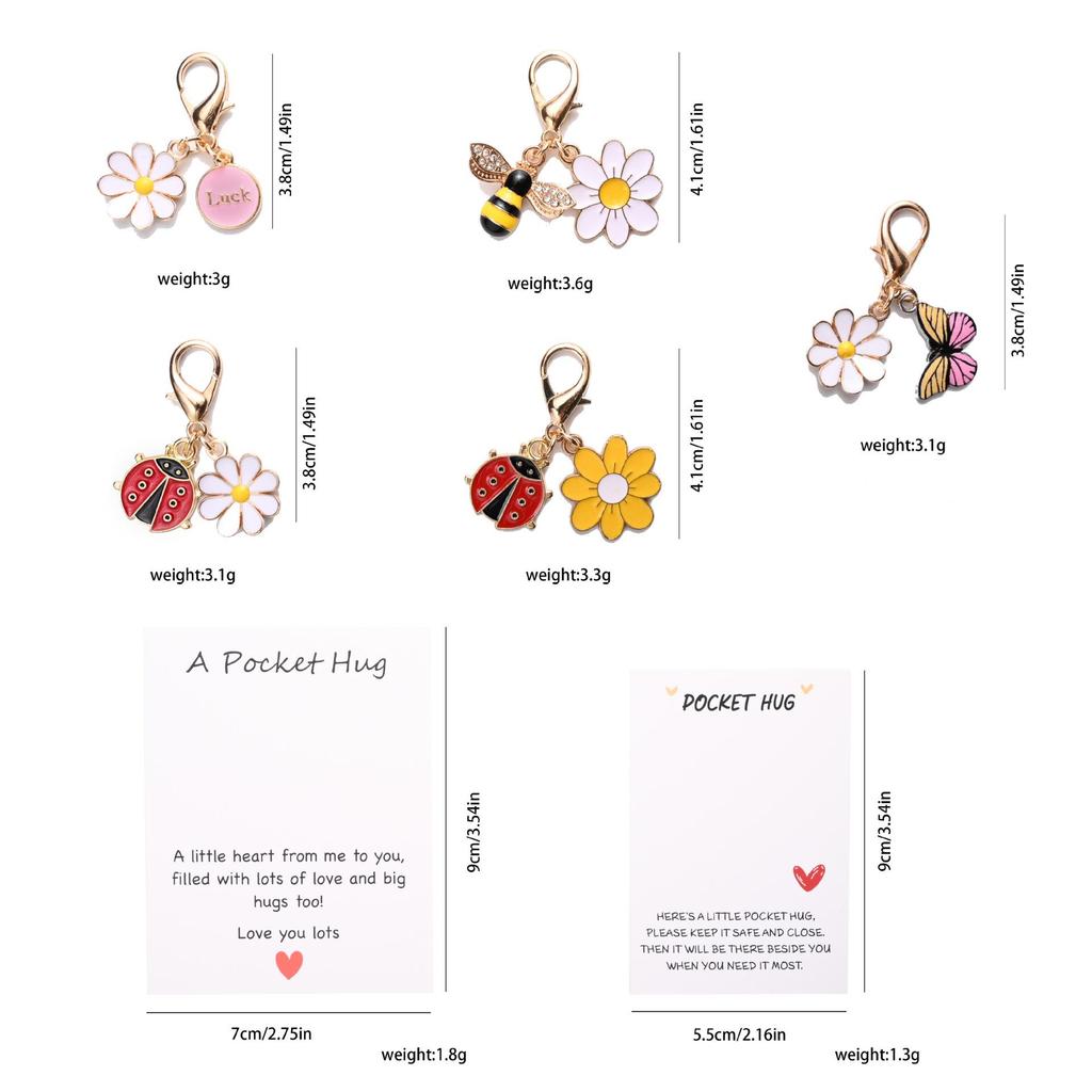 Pocket Hug Greeting Card with Cute Insect & Daisy Keychain Pendant Gift