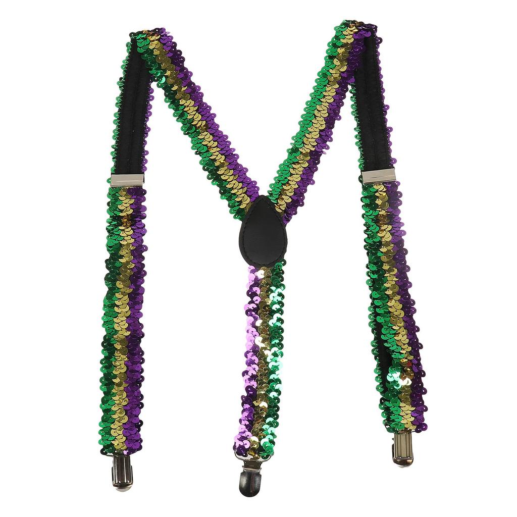 Unisex Sequin Y Back Suspenders 3 Clips Adjustable Elastic Braces