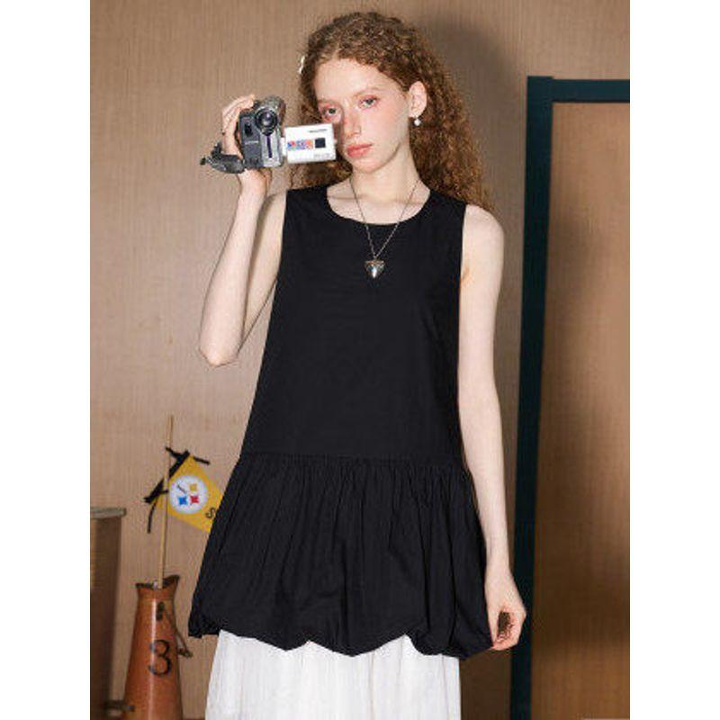 Coolhut Puffy Flower Bud Skirt Sleeveless Vest Elegant 2025 Summer Dress Short Skirt Outerwear Patchwork