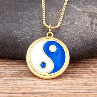 

Nidin Fashion Enamel Tai Ji Yin Yang Necklace for Women Men Classic 4 Colors Round Pendant Jewelry Party Friendship Gift темно-синий