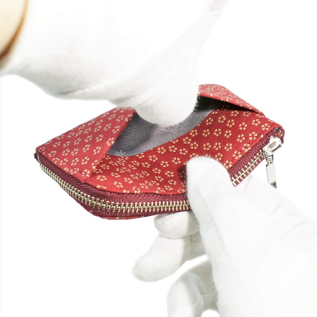Indenya Inden Coin Purse F Coin Purse 05, Deerskin, Red with White Lacquer, Small Cherry Blossom Pattern, 1005-13-002