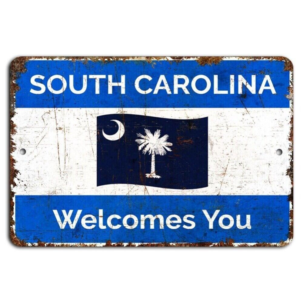

South Carolina Welcomes You Rustic Vintage Sign for State Pride 20x30cm