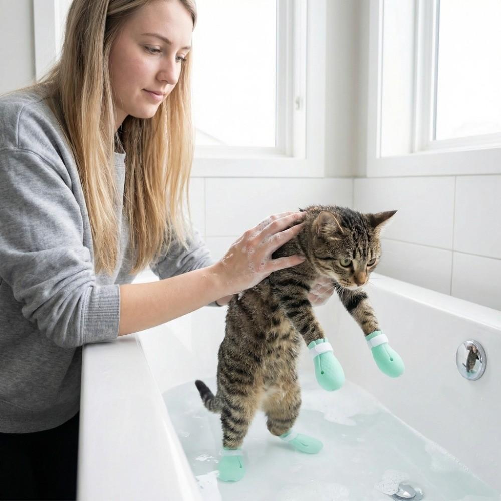 4Pcs Cat Protection Anti-scratch Cat Foot Covers Small Protective Cat Shoes Comfortable Soft Pet Cleaning Supplies Home