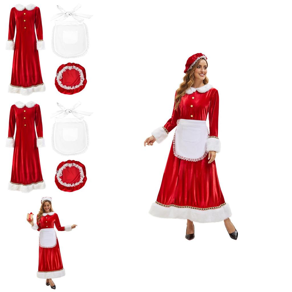 Christmas Santa Costume Dress For Adults With Polyester Fabric For Holiday Parties