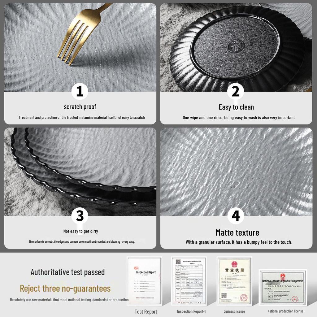 Xiangyuanmei Frosted Rock Texture Melamine Lace Plates for Western Cuisine, Steak, and Pasta