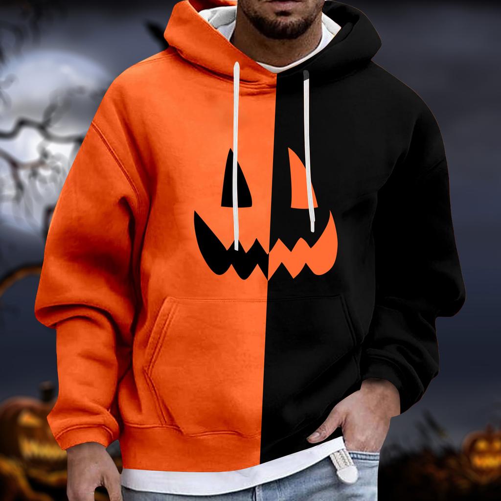 Men's Halloween Hoodie Funny Pumpkin Face Hoodie Scary Long Sleeve Top