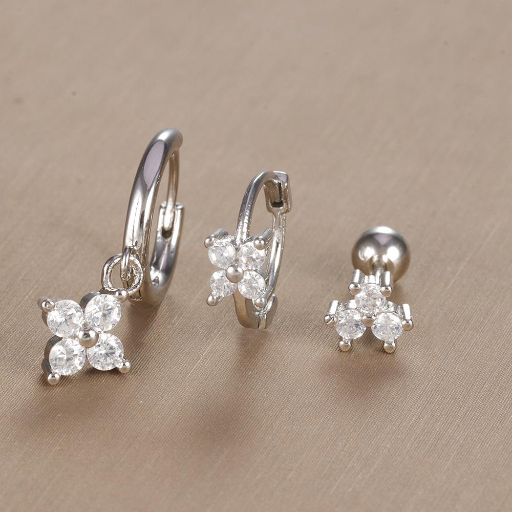 3-teiliges Vintage-Design-Set mit vier Zirkonia-Creolen für Frauen, winziger Knorpelpiercing-Ohrring aus Edelstahl, Schmuckgeschenk