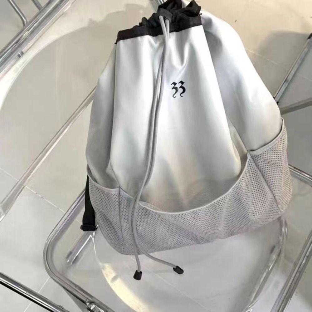 Lightweight Drawstring Mesh Backpack Large Capacity Solid Color Knapsack Pleated   Hiking
