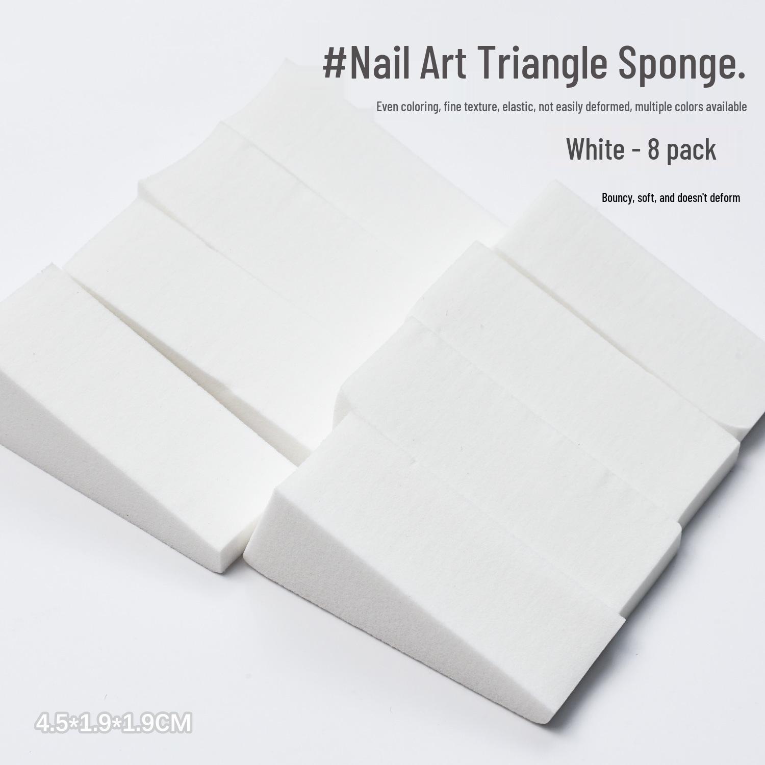 High-Density No-Shed Nail Art Sponge for Tapping & Gradient Blending Triangle Sponge Block - White (8 pieces)