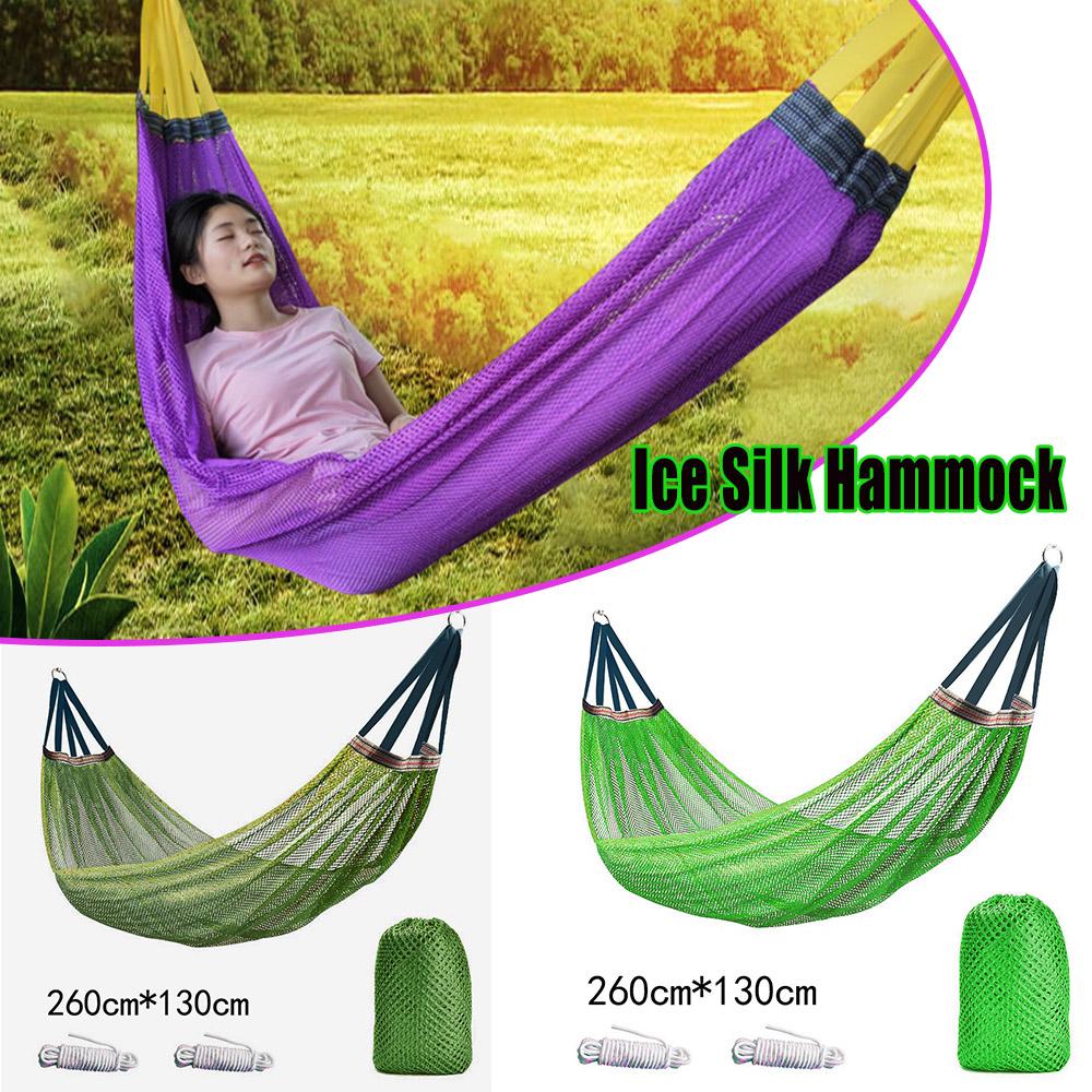 Portable Lightweight Ice Silk Mesh Hammock Swing Curved Anti Tip Bar Outdoor Camping Travel Garden Backyard Patio Beach Pool Use