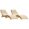 Sun Lounger with Cushions 2 Pcs Beige Solid Acacia Wood