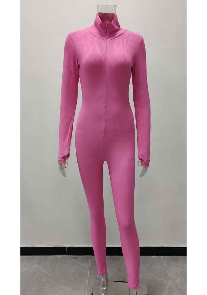 Damen Hochgeschlossener Bestickter Fitness-Jumpsuit - Stretch, Schlankmachend, Reißverschluss Design 2026
