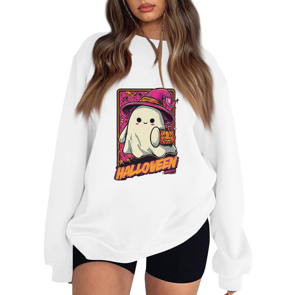 Women's Pullover Dropped Shoulder Halloween Print Sports Sweatshirt Top