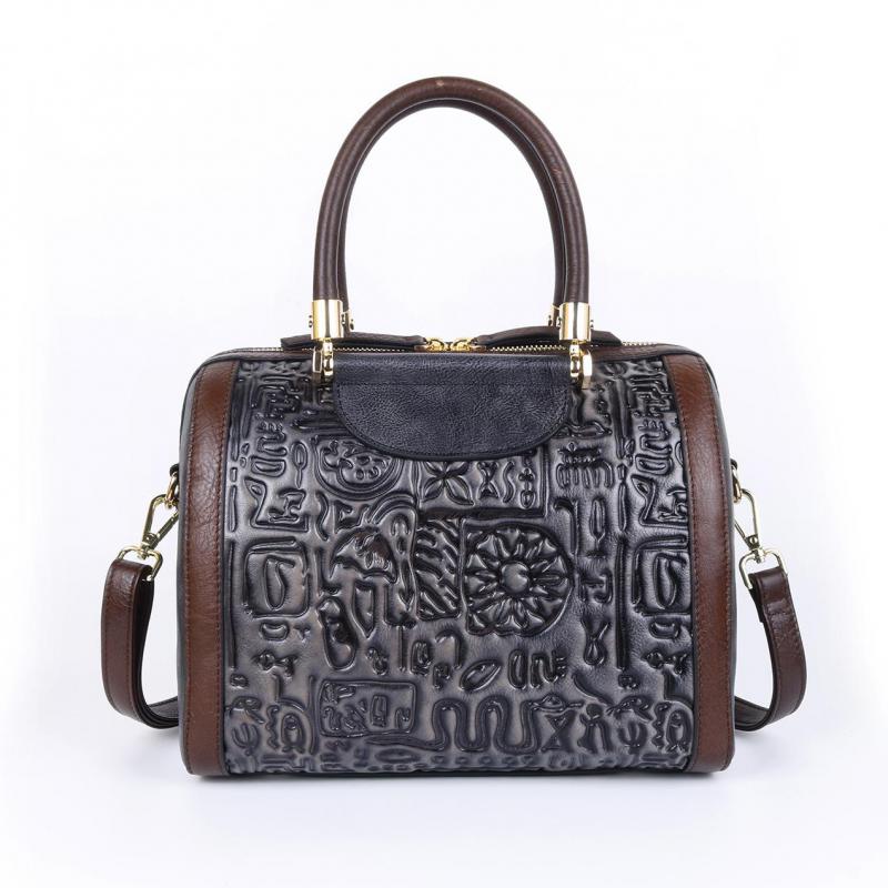 

Johnature Ретро женская сумка ручной работы из натуральной кожи Сумочка из воловьей кожи с буквенным принтом Повседневная сумка-тоут большой вместительности сумки на плечо серый