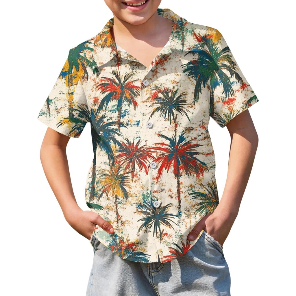 Jungen kurzärmeliges Hawaiihemd, Kinder Sommer Hemd mit Knöpfen